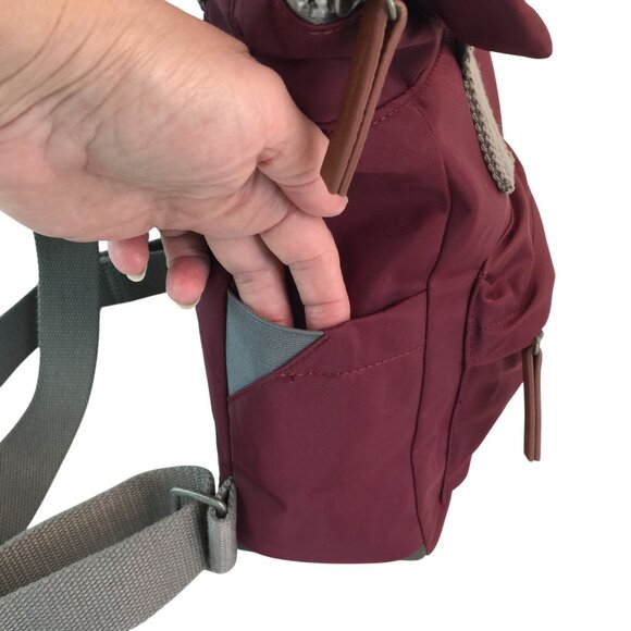 Roka London Bag Company Maroon Backpack Rucksack Gray Straps Medium Roll Top - Picture 6 of 16